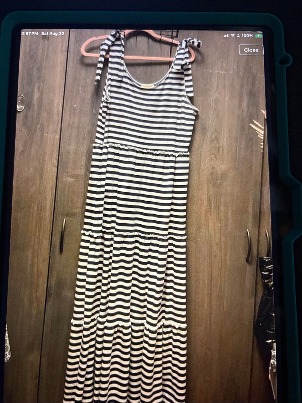 Striped Black & White Tie-Shoulder Maxi Dress